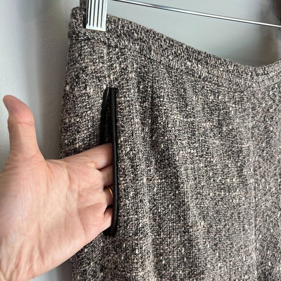 Lafayette 148 Sz 10/12 Belted Leather Blazer Pant Set Tweed Wool Blend - Picture 3 of 16